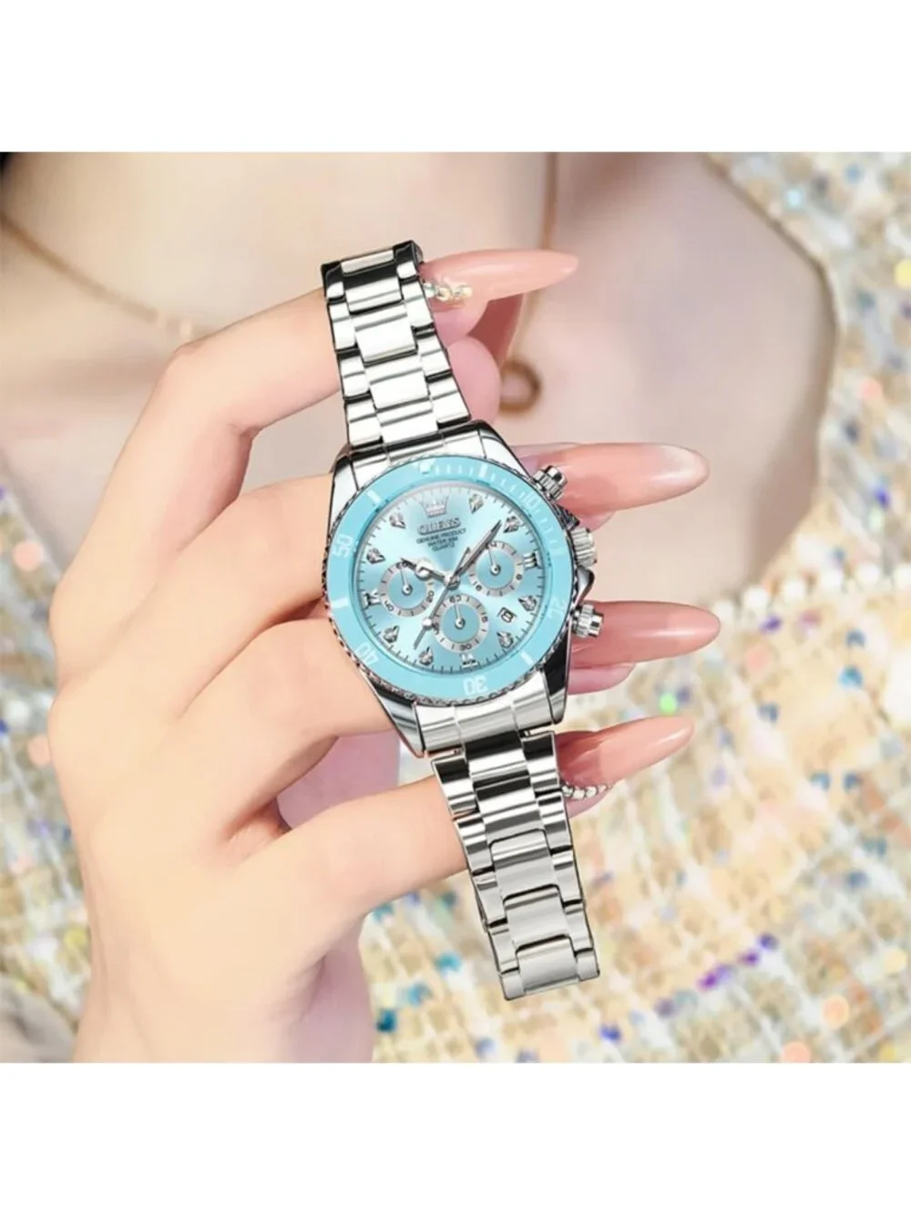 Stylish Women's Analog Watch with Diamonds, Waterproof, Luminous, Two-Tone